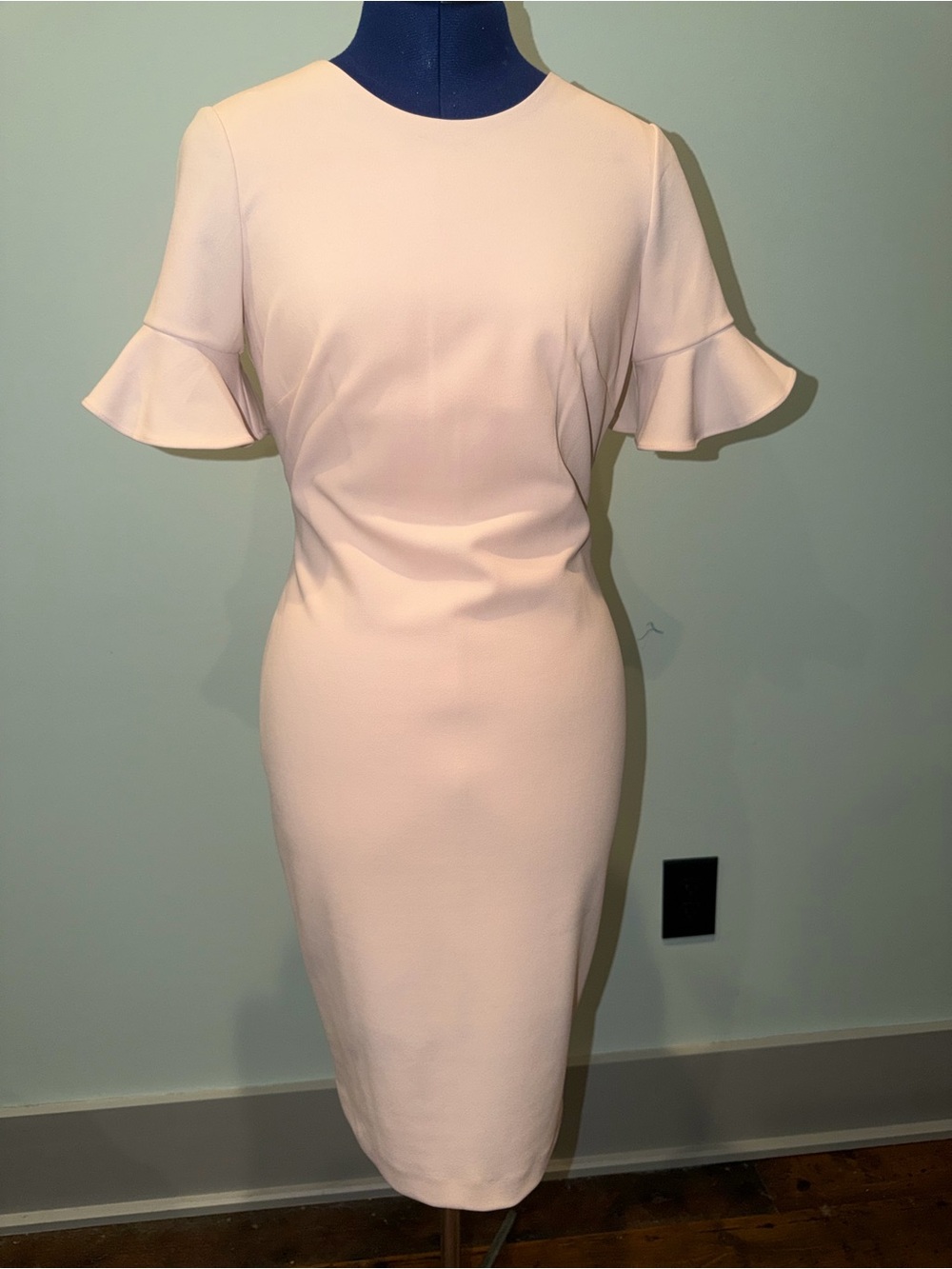 Calvin Klein Blush Pink Ruffle-Sleeve Sheath Midi Dress